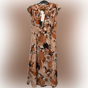 Collective Concepts Floral Ruffle Midi Dress | Size Large